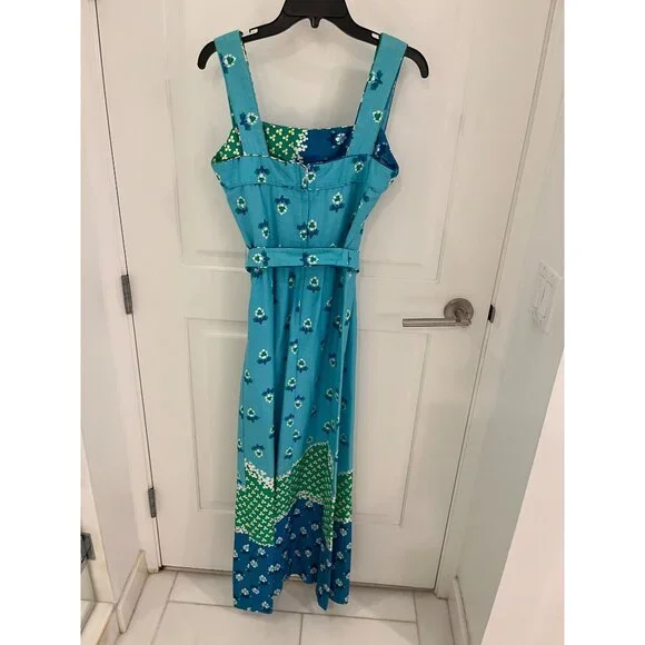 Vintage Malia Honolulu Hawaiian Summer Blue Retro Floral Design Maxi Dress - Picture 2 of 7